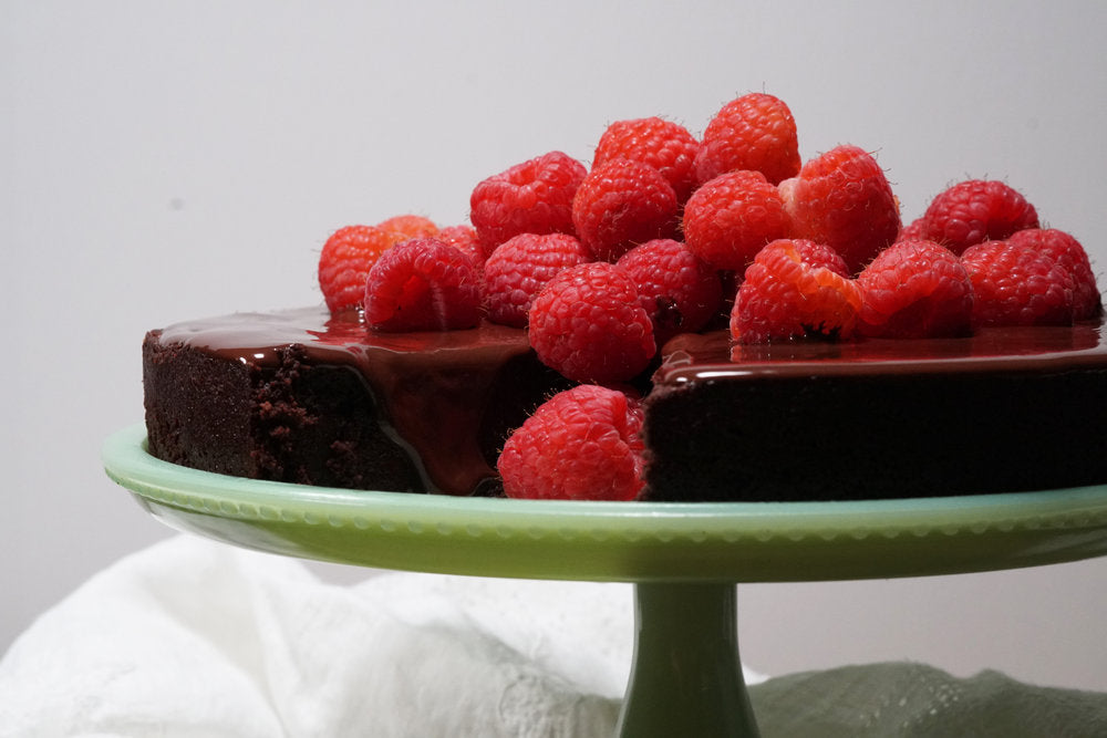 Flourless Chocolate Cake with Raspberries