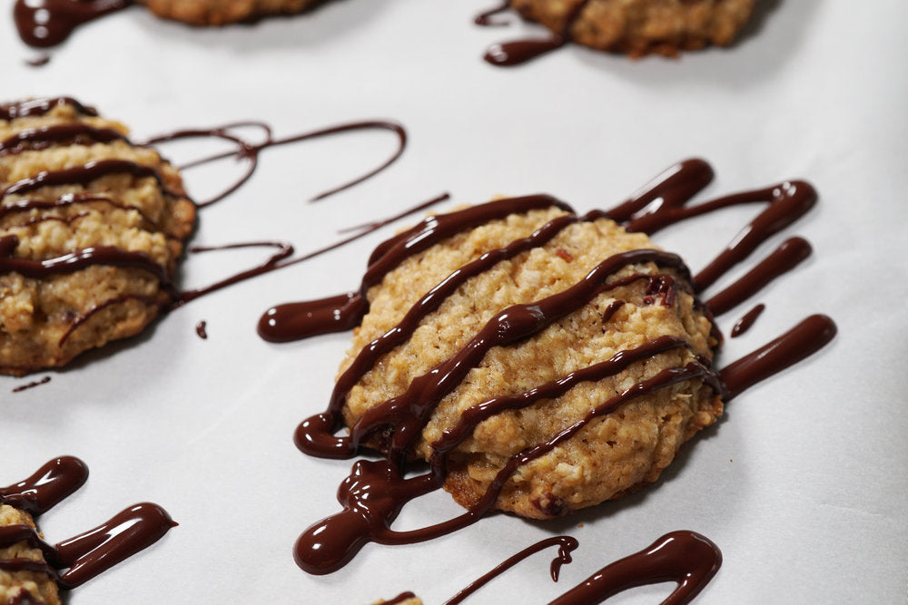 Cranberry and Orange Oatmeal Cookies with Chocolate Drizzle