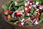 Spinach, Strawberry, Pecan & Feta Salad with Chocolate Balsamic Dressing