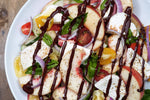 White Peach Caprese Salad with Chocolate Drizzle
